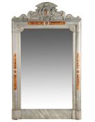 A NAPOLEON III GREY MARBLE PIER MIRROR France circa 1860, having a cresting of 'C' and 'S' scrolls