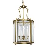 A Large Circular Brass Lantern France circa 1880, in the Louis XVI style, the reeded frame hung with