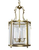 A Large Circular Brass Lantern France circa 1880, in the Louis XVI style, the reeded frame hung with