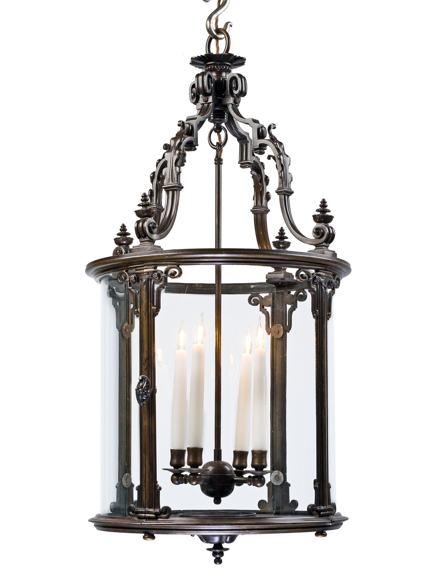 A 19th Century Bronze Lantern England circa 1850, a cylindrical bronze lantern with elaborately cast