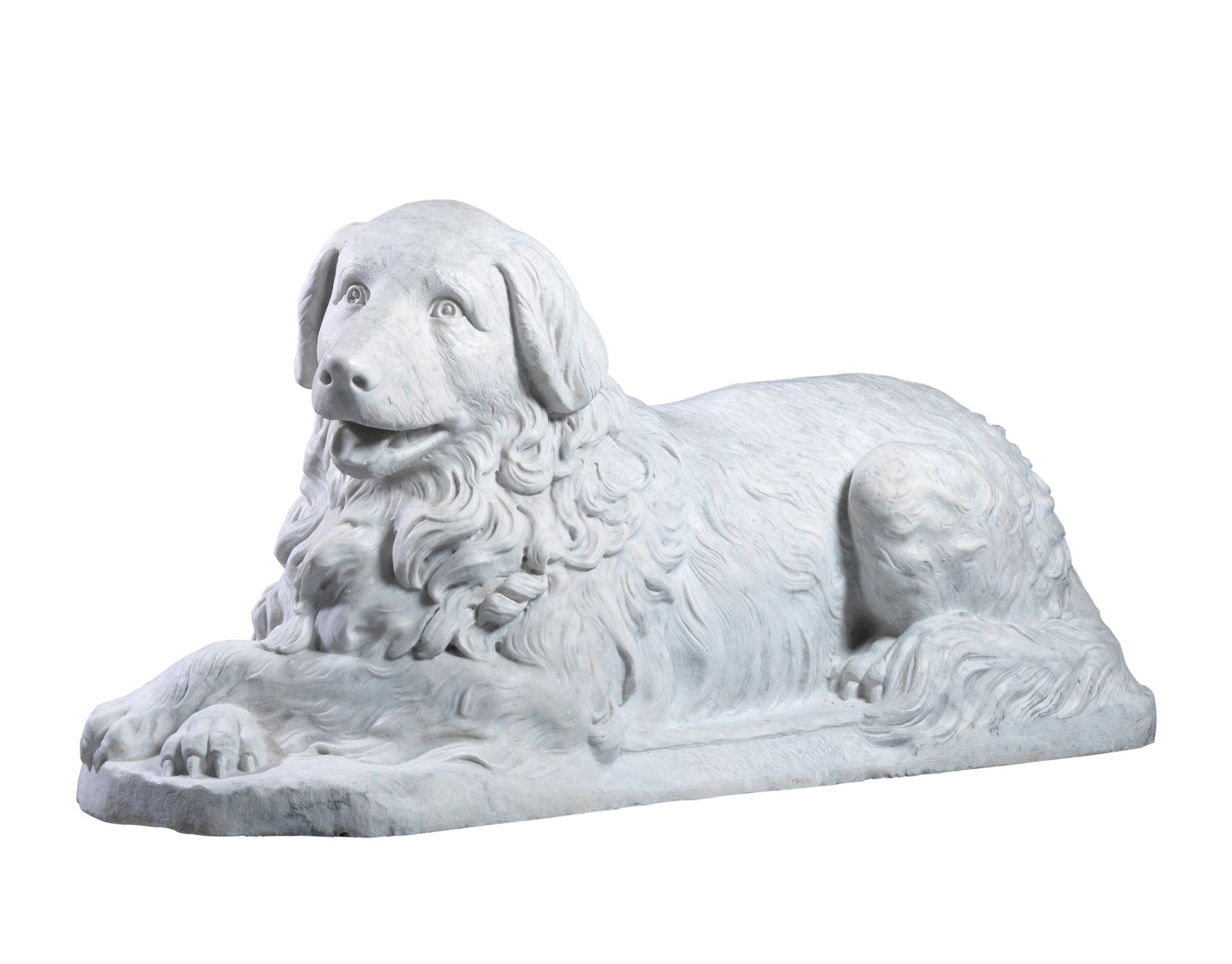 A White Marble Seated Retriever France circa 1890, R. Rigolas statuaire Lyon, shown with his tail