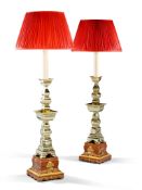 A Pair of Chinese Pricket Candlesticks Mounted as Lamps China circa 1880, of large scale