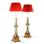 A Pair of Chinese Pricket Candlesticks Mounted as Lamps China circa 1880, of large scale