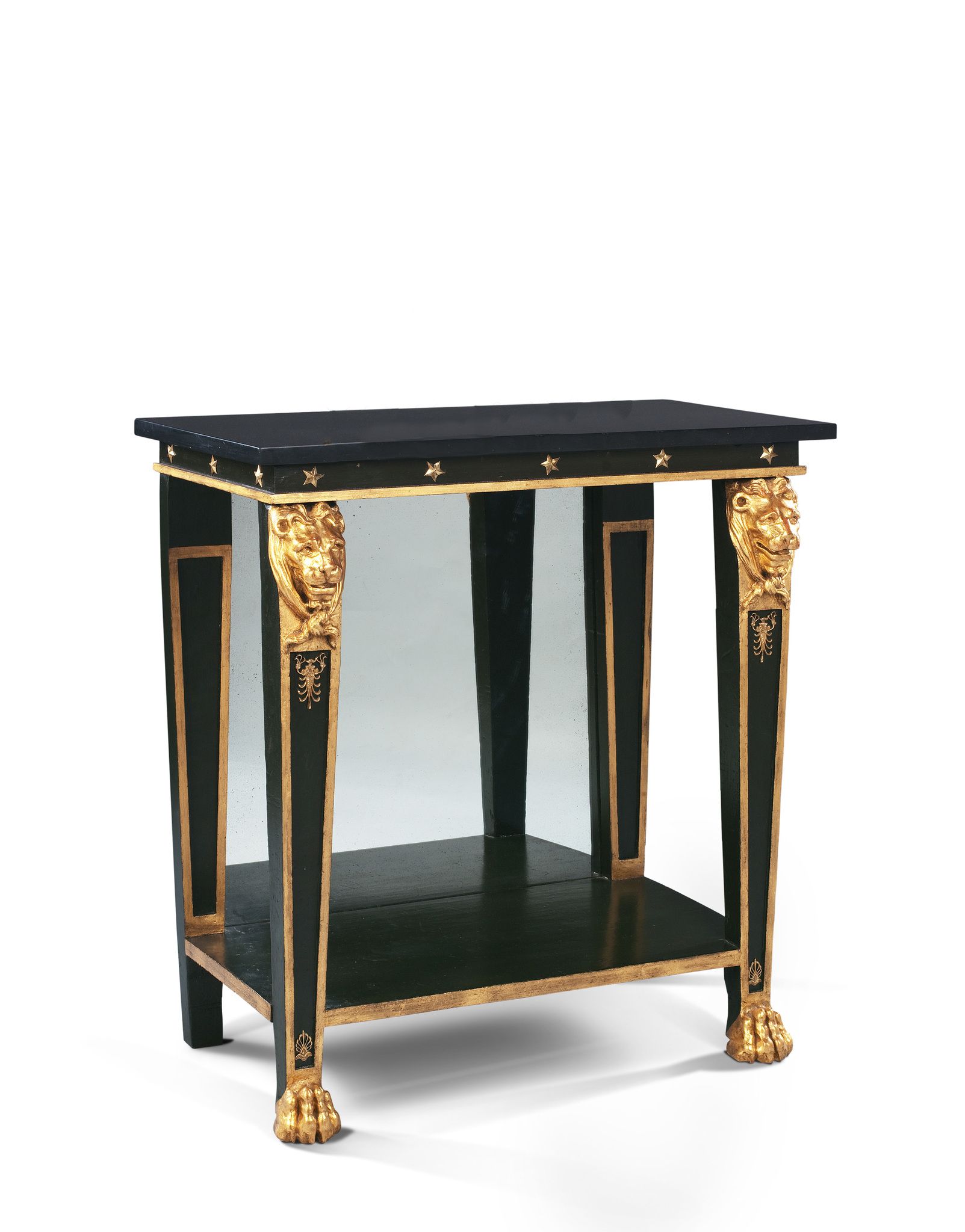 A Regency Parcel Gilt Side Table England circa 1825, with lions head capitals and claw feet with a