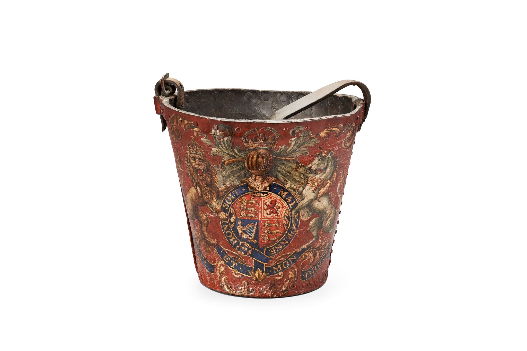 A Pair of Fire Buckets England circa 1860, bearing in polychrome the Royal arms,     26cm high - Image 2 of 2