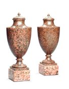 A Pair of Russian Hardstone Urns Russia circa 1810, each supported on a block plinth,   26cm high