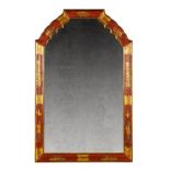 An Early 18th Century Red Japanned Mirror England circa 1720, having an elaborately scrolled