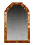 An Early 18th Century Red Japanned Mirror England circa 1720, having an elaborately scrolled