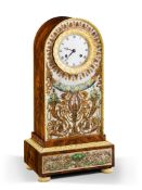 A Charles X Mantel Clock France circa 1830, the finely figured mahogany frame is mounted with