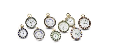 A Group of Nine Diamante Ball Clocks France circa 1890, each has an enamelled dial framed with