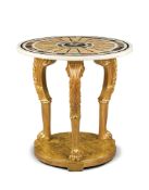 A Specimen Marble Table Top and Table Base England circa 1820, decorated at the centre with pietre