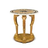 A Specimen Marble Table Top and Table Base England circa 1820, decorated at the centre with pietre
