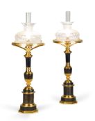 A Pair of Sinumbra Lamps France circa 1810, each having its original etched glass, partially frosted