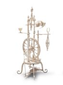 A Carved Ivory Model of A Spinning Wheel France circa 1890, entirely conceived in Dieppe ivory,