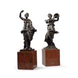 A Pair of Bronze Dancing Figures France circa 1700, depicting musicians and dancers in the Antique