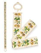 A Mid 19th Century Bell Pull England circa 1850, decorated with flowers and foliage on a cream