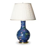 A Blue Ground Chinese Vase Mounted as a Lamp China circa 1830, with tall neck, decorated with