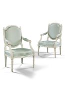 A Set of Four Painted Chairs France circa 1785, two chairs stamped Sené , having rectangular