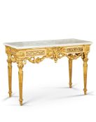 A North Italian Giltwood Side Table Italy circa 1780, having a pierced frieze carved with a stylised