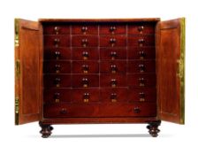 A Regency Miniature Mahogany Cabinet England circa 1810,  the flame veneered mahogany doors with