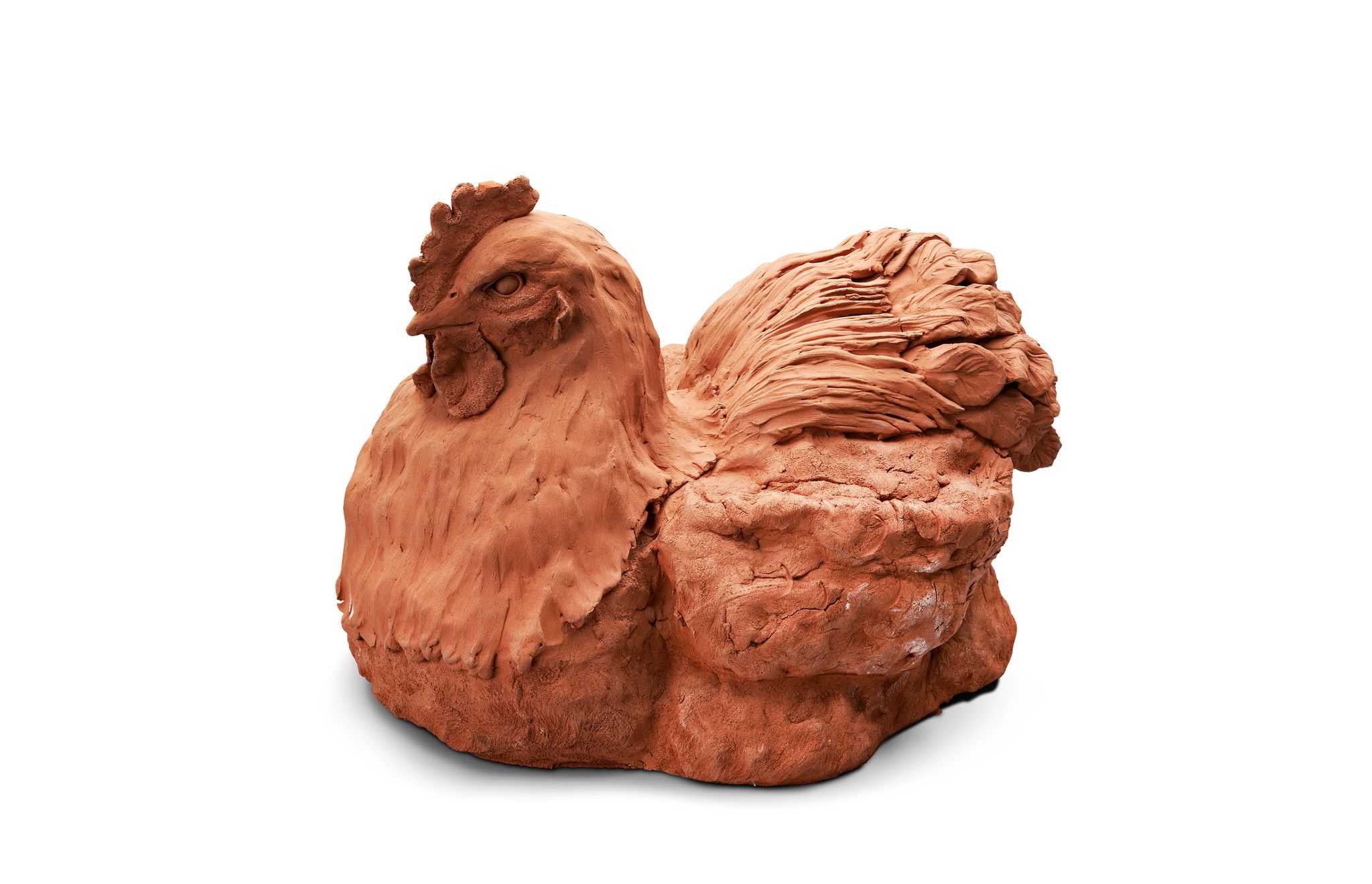 A Brown Terracotta Hen England circa 2006, by Anne Gascoigne, 26cm wide,  31cm high,  38cm deep