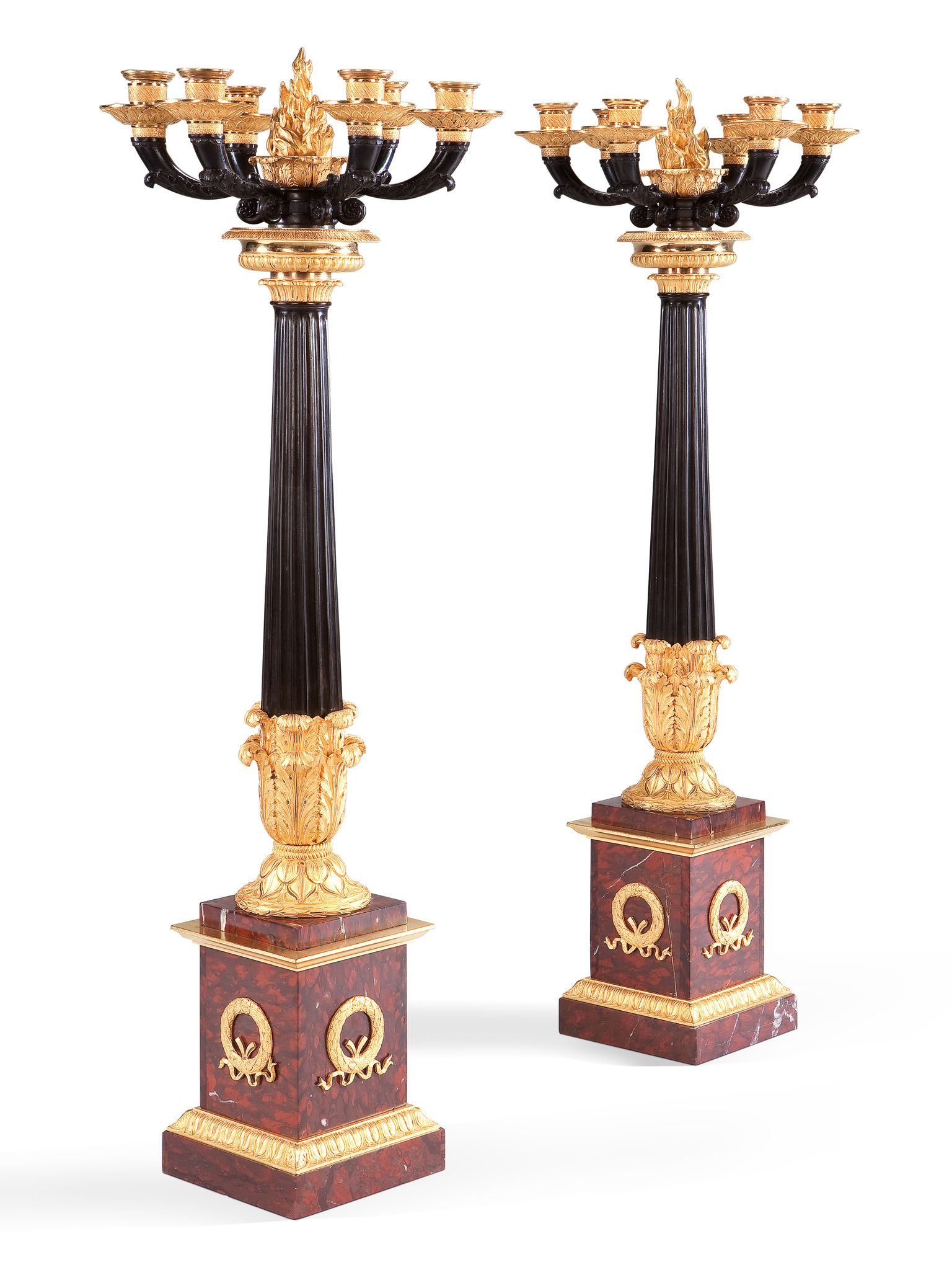 A Pair of Empire Period Marble and Ormolu Candelabra France circa 1810, each taking the form of a - Image 2 of 2