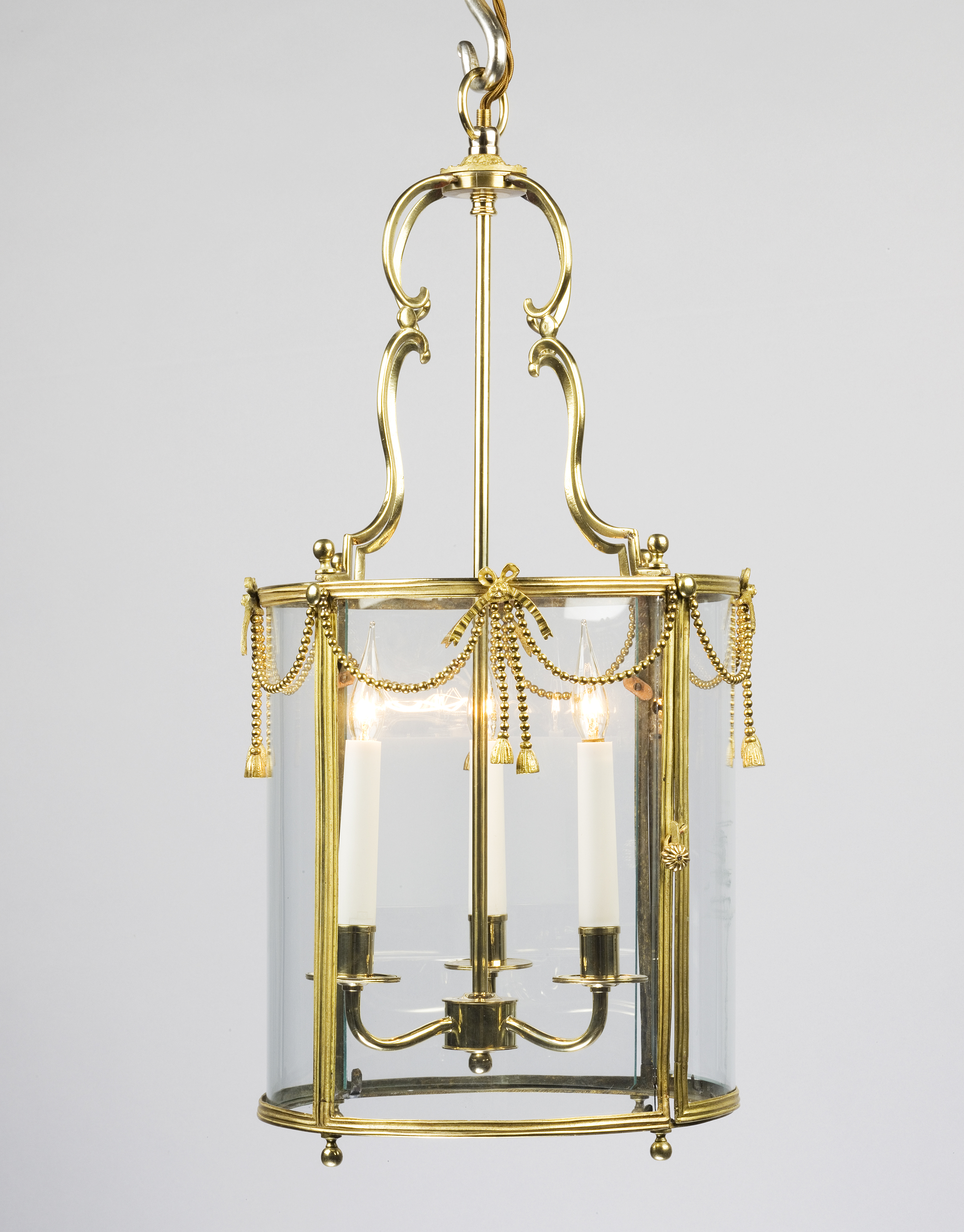 A Miniature Louis XVI Brass Circular Lantern France circa 1790, the original smoke cowl heading a