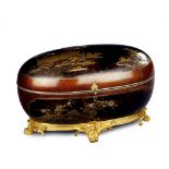 A Japanese Oval Lacquer Casket Japan circa 1690,  with domed top, decorated on all sides with panels