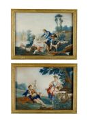 A Pair of Late 18th Chinese Export Oils After Boucher. China circa 1780, of fête champêtre after
