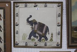 Two 20th Century Indian School paintings on silk, of elephants within foliate borders -2