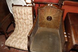 A Victorian button back nursing chair and a caned bergere and a caned chair (a/f)