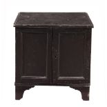 A Victorian ebonised and decoupage decorated wood table cabinet, second half 19th century, of