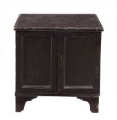 A Victorian ebonised and decoupage decorated wood table cabinet, second half 19th century, of