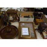 An assorted collection of vintage items, to include a box containing two silver vesta cases and