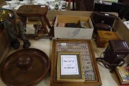 An assorted collection of vintage items, to include a box containing two silver vesta cases and