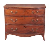 A George III mahogany bowfront chest of drawers, circa 1800, with three long drawers above