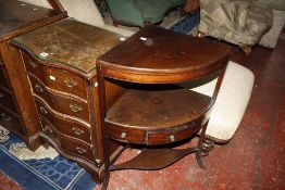 A Georgian style serpentine chest of drawers and a corner wash stand.