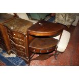 A Georgian style serpentine chest of drawers and a corner wash stand.