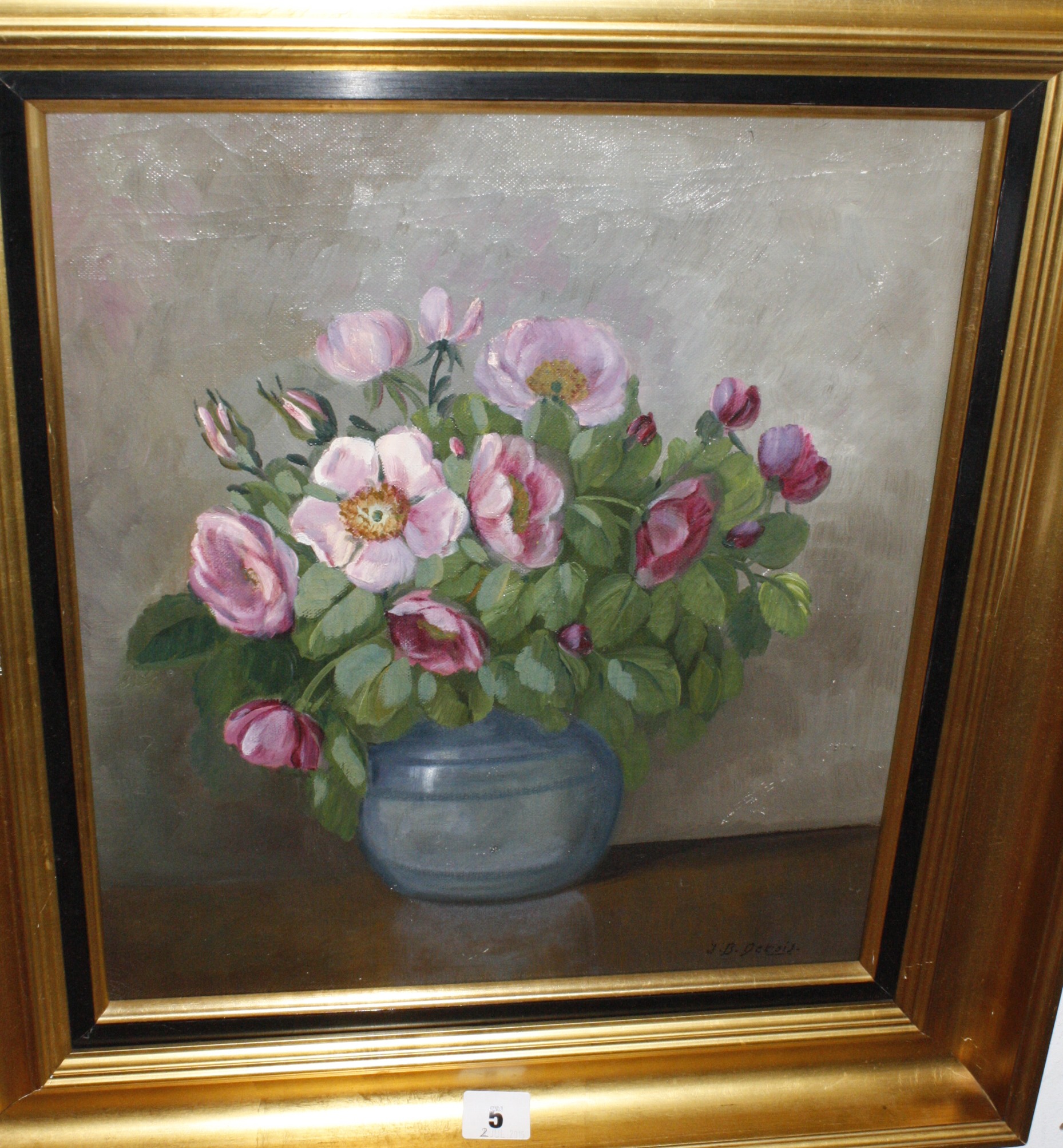 J..B..Debois (20th Century School) Still life of flowers in a vase Oil on canvas Signed lower
