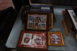 A quantity of Football collectors items to include Arsenal framed collectors stamps and Chelsea