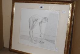 David Shaw (1952-1988) 'Naked Man' A study of a man bending forwards Pencil on paper Signed lower
