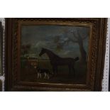 Scottish School (20th Century) 'The feed' Farmer feeding horse and dog Oil on board Unsigned 43cm