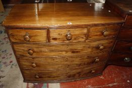 A Victorian mahogany chest of three short and three long drawers (no feet)113 cm wide x 56cm deep