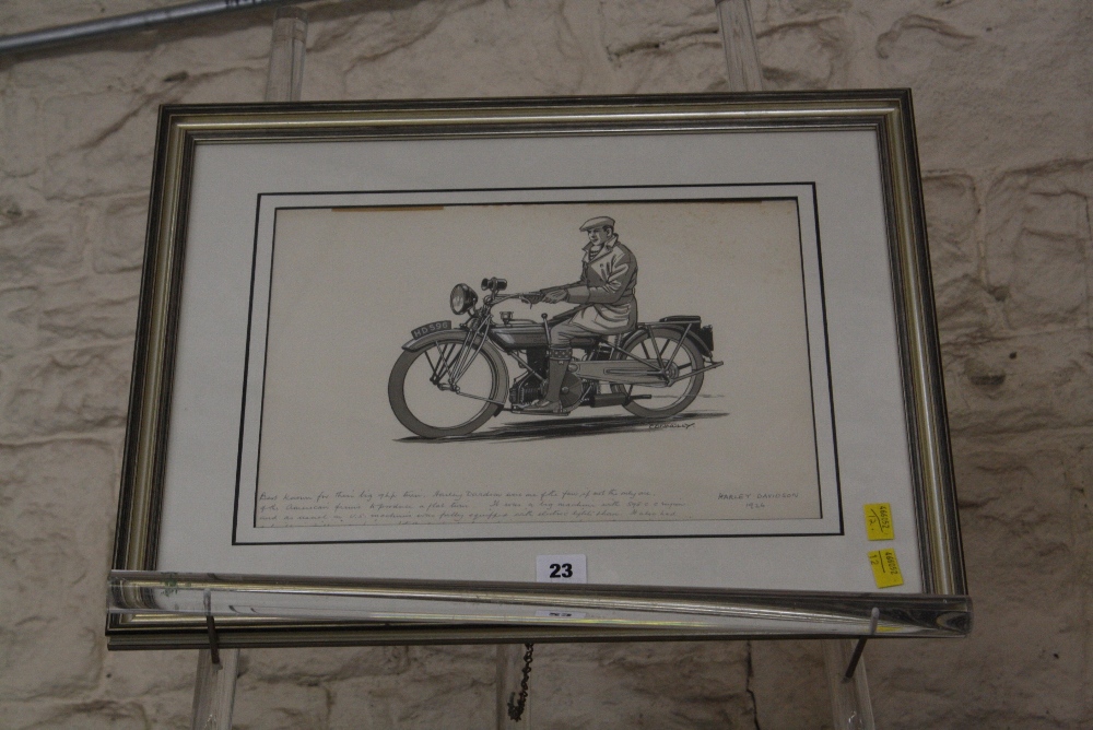 Connolly (20th Century) Harley Davidson, 1926 Pen and ink Signed lower right 25.5cm x 35.5cm Best