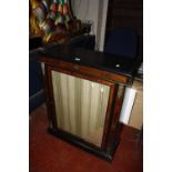 A Victorian ebonised pier cabinet with walnut banding.(glass to door as found) 79cm wide x 99cm