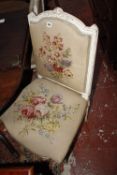 Three French white painted chairs with tapestry seats