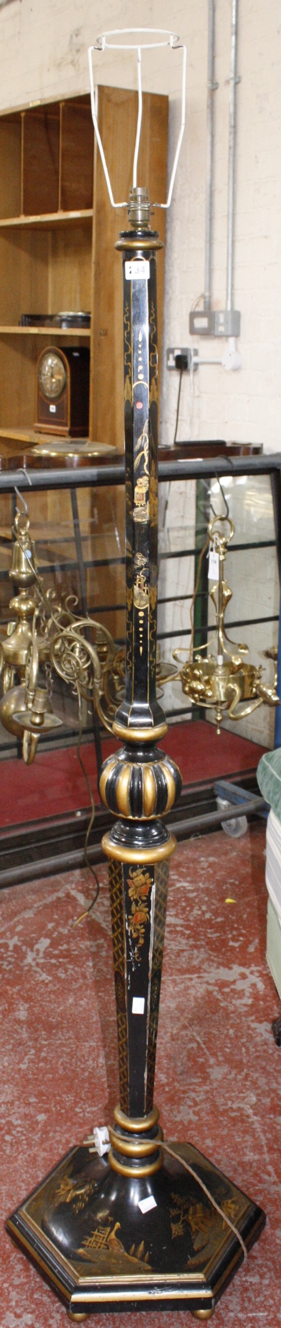A Japanned and gilt decorated standard lamp (sold as parts)
