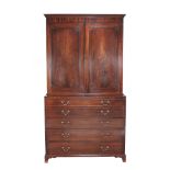 A George III mahogany secretaire bookcase  , circa 1780, the moulded cornice above a pair of