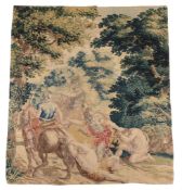 A French Aubusson verdure tapestry panel  , late 17th/early 18th century, depicting 'The defeat of
