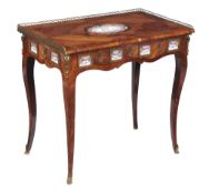 A French kingwood writing table  , late 19th century, and possibly later mounted, the rectangular